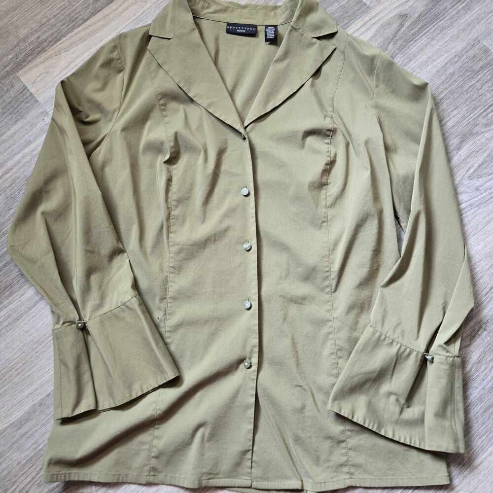 Apostrophe Womens Size 18W Green Long Sleeve Button Up Shirt Stretch